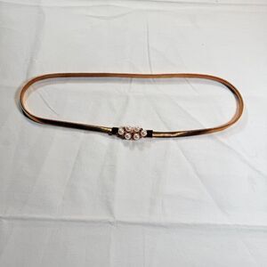 Vintage Gold Elastic Metal Stretch Belt Faux Pearl Rhinestone Buckle Cinch Belt